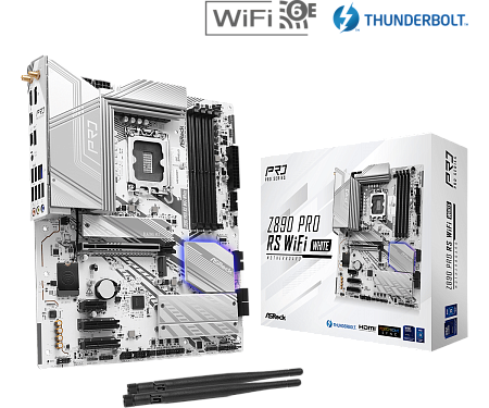 Материнская плата S1851 ATX ASROCK Z890 PRO RS WiFi White (4xDDR5-5600 МГц, 1xPCI-Ex16, 4xM.2) Материнская плата S1851 ATX ASROCK Z890 PRO RS WiFi White (4xDDR5-5600 МГц, 1xPCI-Ex16, 4xM.2)