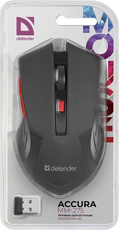 Беспроводная оптическая мышь DEFENDER Accura MM-275 красный (6 кнопок,800-1600 dpi) Беспроводная оптическая мышь DEFENDER Accura MM-275 красный (6 кнопок,800-1600 dpi)