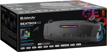 Портативная колонка Defender Beatbox 40 40Вт, BT/FM/USB/TF/AUX/TWS Портативная колонка Defender Beatbox 40 40Вт, BT/FM/USB/TF/AUX/TWS