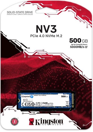 Накопитель SSD M.2 500Gb Kingston NV3 NVMe (PCIe4.0x4,3DTLC,R/W5000/3000Mb/s,TBW160) SNV3S/500G Накопитель SSD M.2 500Gb Kingston NV3 NVMe (PCIe4.0x4,3DTLC,R/W5000/3000Mb/s,TBW160) SNV3S/500G