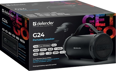 Портативная колонка DEFENDER G24 10Вт, BT/FM/TF/USB/AUX/1500мАч