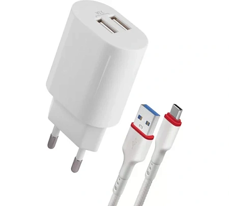 Сетевое ЗУ DEFENDER UPC-24 2xUSB,5V/2.1А,кабель Type-C Сетевое ЗУ DEFENDER UPC-24 2xUSB,5V/2.1А,кабель Type-C