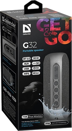 Портативная колонка DEFENDER G32 20Вт,BT/FM/USB/TF/AUX/TWS/IP65 Портативная колонка DEFENDER G32 20Вт,BT/FM/USB/TF/AUX/TWS/IP65