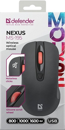 Беспроводная оптическая мышь DEFENDER Nexus MS-195 черный,4 кнопки,800-1600 dpi Беспроводная оптическая мышь DEFENDER Nexus MS-195 черный,4 кнопки,800-1600 dpi