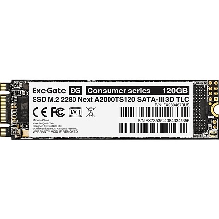 Накопитель SSD M.2 120GB ExeGate NextPro A2000TS120 (SATA-III,22x80mm,3D TLC) Накопитель SSD M.2 120GB ExeGate NextPro A2000TS120 (SATA-III,22x80mm,3D TLC)
