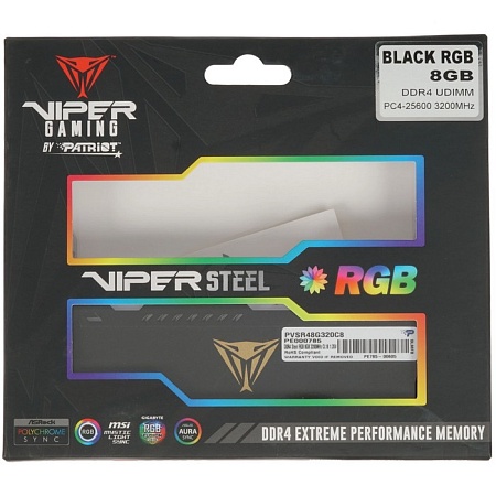 DIMM DDR4 8192Mb PC25600 DDR4-3200 Patriot Viper Steel RGB, CL18, 1.35V DIMM DDR4 8192Mb PC25600 DDR4-3200 Patriot Viper Steel RGB, CL18, 1.35V