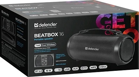 Портативная колонка DEFENDER Beatbox 16 16Вт, BT/FM/TF/USB/AUX/TWS Портативная колонка DEFENDER Beatbox 16 16Вт, BT/FM/TF/USB/AUX/TWS