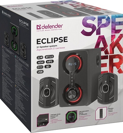 Акустическая система Defender Eclipse 40Вт, BT/FM/MP3/SD/USB/AUX/RC Акустическая система Defender Eclipse 40Вт, BT/FM/MP3/SD/USB/AUX/RC