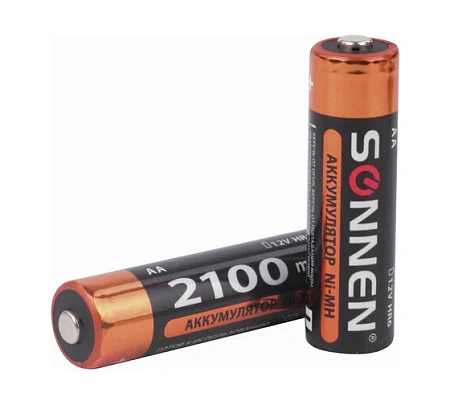 Батарейки аккумуляторные Ni-Mh пальчиковые АА (HR6) 2100mAh, SONNEN, 454234