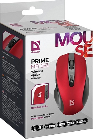 Мышь беспроводная оптическая Defender Prime MB-053 красный (6D,800-1600dpi,бесшумн) Мышь беспроводная оптическая Defender Prime MB-053 красный (6D,800-1600dpi,бесшумн)